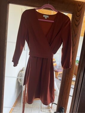 Allison Joy Orange Long Sleeve Wrap Dress